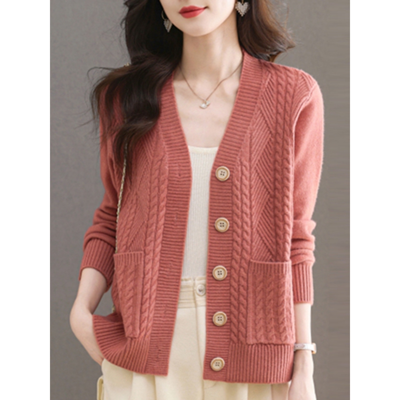Spring Fashion Wool Knit Cardigan for Women 2025 Spring and Autumn New Thickened Loose Sweater Coat for Middle-Aged Mothers