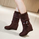 ສະບັບພາສາເກົາຫຼີ slimming flat-soled inner-increasing mid-calf boots 2024 new medium-heeled women's shoes large size wedge-heeled sleeve Martin boots