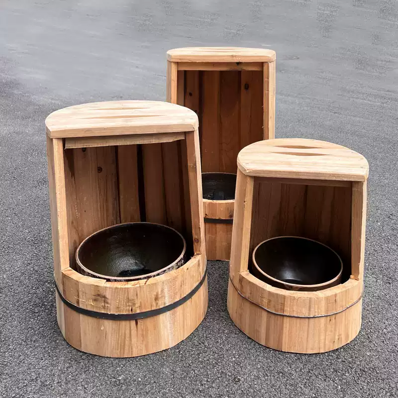 傳統實木質冬季坐火桶碳火桶圓形戶外取暖神器火箱老人