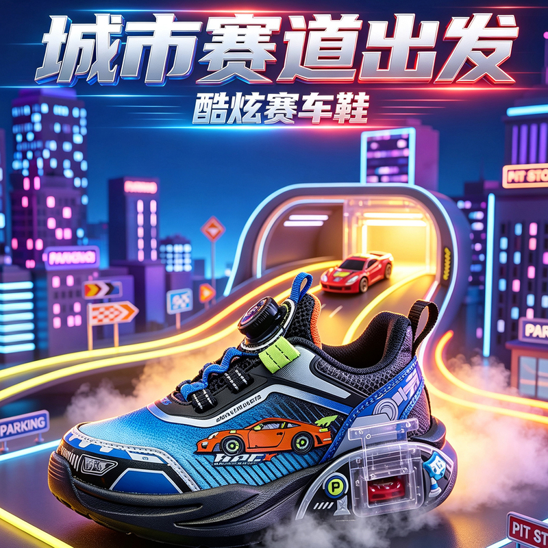 Alpha 3Rd Generation Car-Themed Running Shoes for Boys and Girls, Children's Air-Cushioned Racing Sports Shoes, 2026 New Model