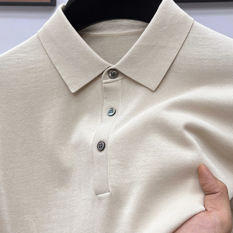 Light Luxury Mulberry Silk Short-Sleeved T-Shirt for Middle-Aged Men, Dad's Collared Knit Polo Shirt, Breathable, Large Size, Business Cotton T-Shirt