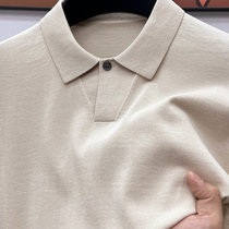 High-end mulberry silk short-sleeved T-shirt mens lapel middle-aged summer knitted polo shirt sweat-absorbent breathable large size cotton T-shirt