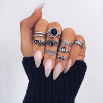 Black stacked ring female ins tide combination fashion personality European food knuckle ring bohemian hippie