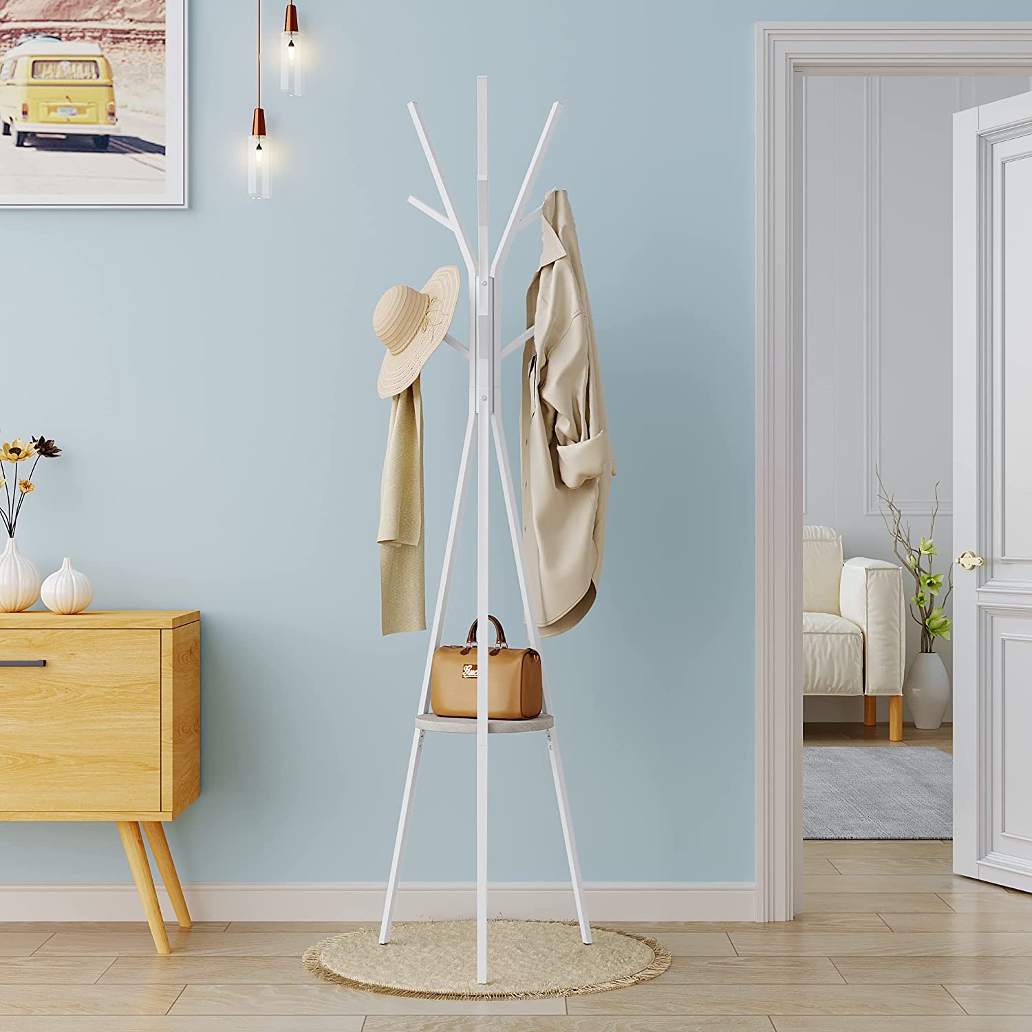 Chuanjiamei bedroom coat rack creative wrought iron net red room home clothes rack Nordic bag rack living room clothes rack