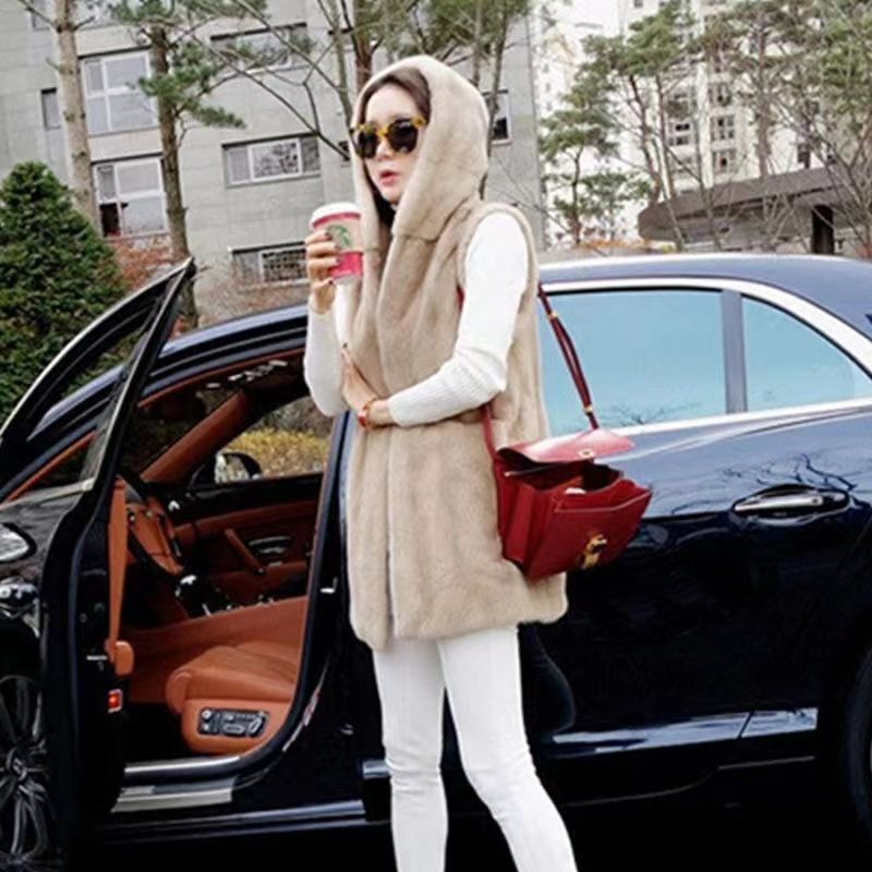 2026 Autumn and Winter Haining Fur Ostrich Imitation Fur Vest Mid-Length Fur Vest Coat Women's Sleeveless