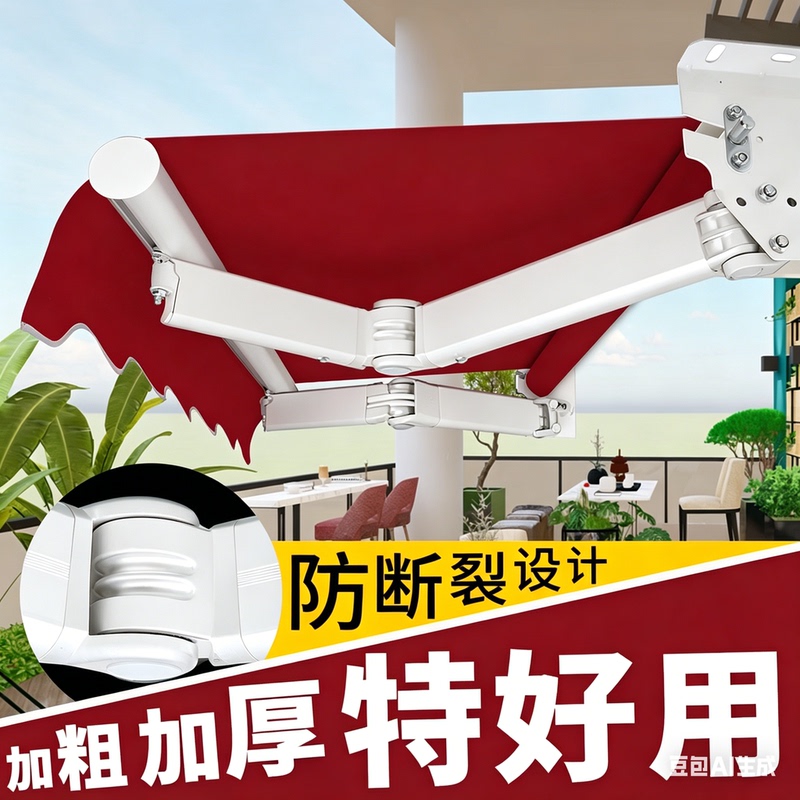 Folding Manual Retractable Electric Sunshade Umbrella, Rainproof Outdoor Sunshade for Patio, Storefront, and Courtyard