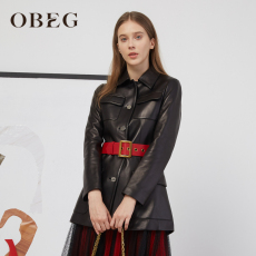 Кожаная куртка obeg/欧碧倩2021春新品收腰修身简洁皮衣女时尚气质短外套1093094 OBEG/2021