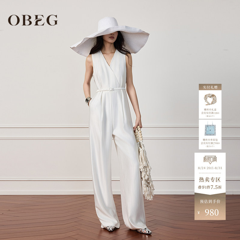 Obeg Oubiqian Flowing Satin Old Money Style Long Pants for Women 26 Summer New Sleeveless Waist-Tie Jumpsuit 50522573 Obeg Oubiqian Flowing Satin Old Money Style Long Pants for Women 26 Summer New Sleeveless Waist-Tie Jumpsuit 50522573