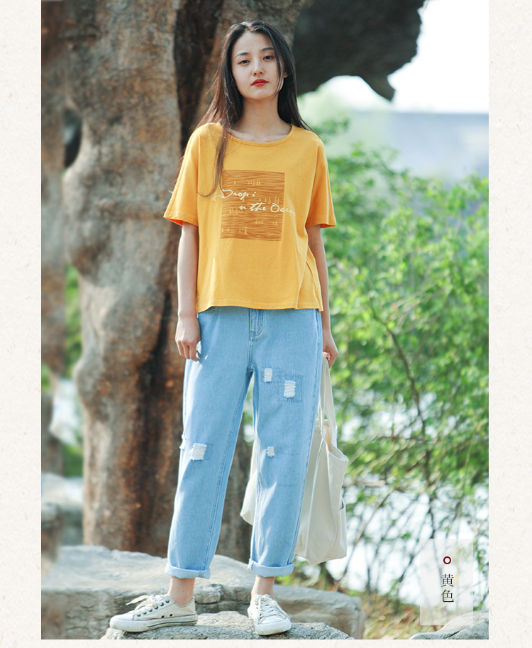 Áo phông nữ mùa hè 2018 của phụ nữ mới in rời, áo thun cotton cổ tròn in hoa ngắn tay - Áo phông áo phông nữ