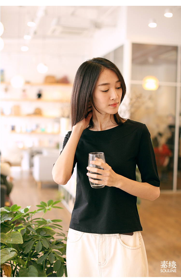 Su Shi 2019 mùa hè mới cho nữ cổ áo cổ áo sơ mi tay dài 5 điểm hoang dã Áo thun rắn màu SC9205 - Áo phông áo thun dài tay nữ thu đông