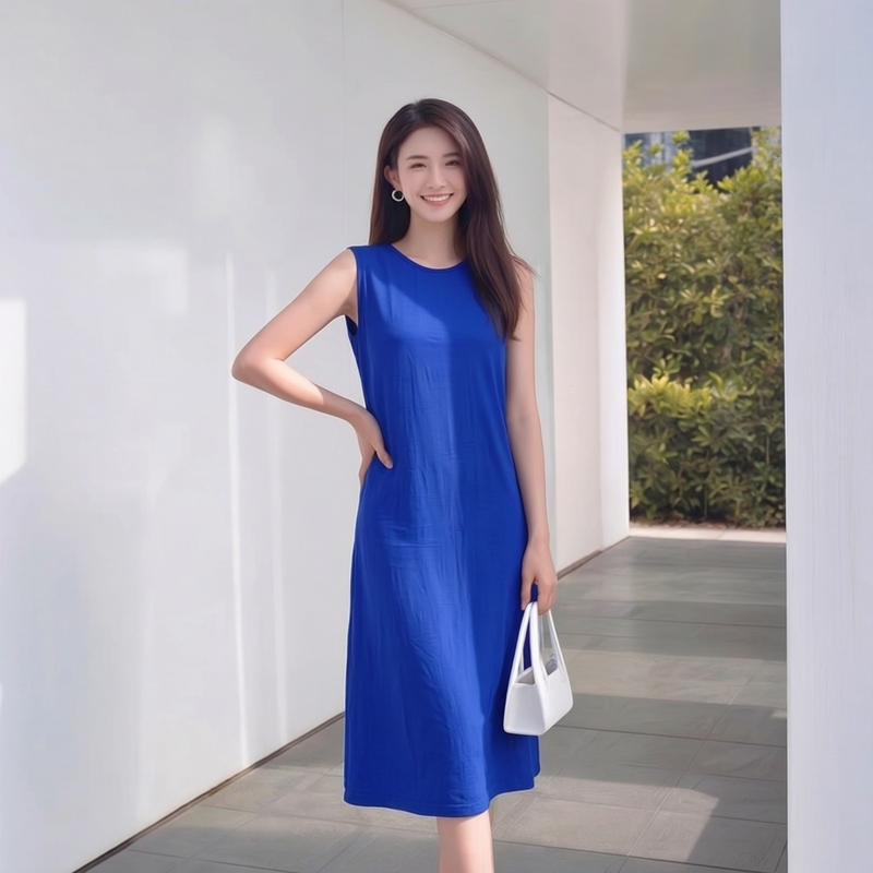 Knitted Silk Mulberry Silk Heavy-Duty Factory Silk Thread Minimalist Style Sleeveless Dress for Women, Waist-Cinching A-Line Mid-Length Style