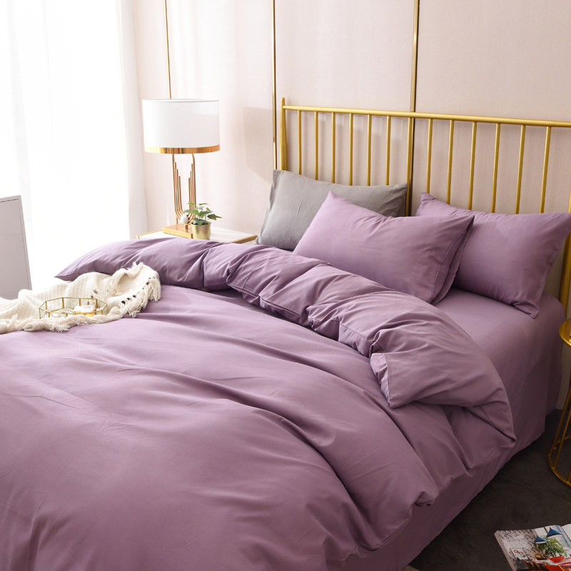 4 Pieces Home Spun Home Minimalist Style Pure Color Double Collage Single Double Pure Cotton Quilt Cover Four Pieces Full Cotton