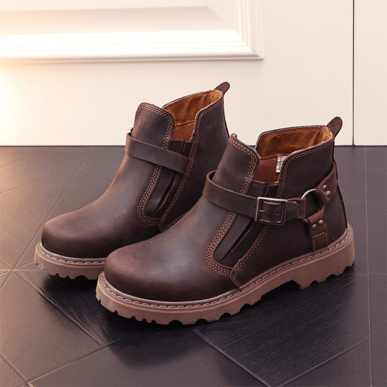 真皮马丁靴男靴子中帮登山鞋复古短靴工装靴百搭英伦风高帮休闲鞋