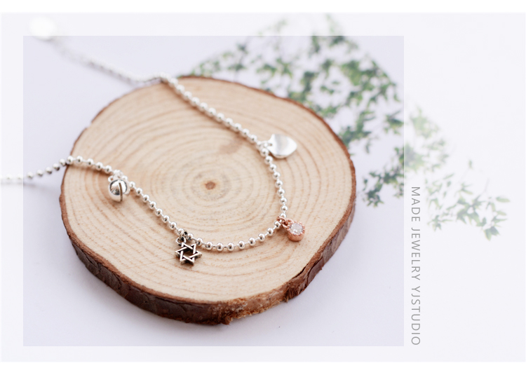 Ngôi sao chuông Hàn Quốc s925 sterling bạc vòng chân nữ sinh viên thời trang hoang dã đơn giản phiên bản tiếng Nhật và Hàn Quốc của Sen cá tính phong cách mới lắc chân vàng trắng