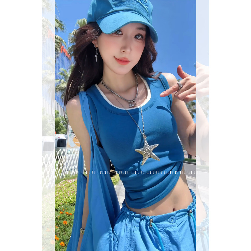 Ituu Klein Blue Color-Block Tank Top for Women, Summer 2026 New Style, Slim Fit Outerwear Ituu Klein Blue Color-Block Tank Top for Women, Summer 2026 New Style, Slim Fit Outerwear