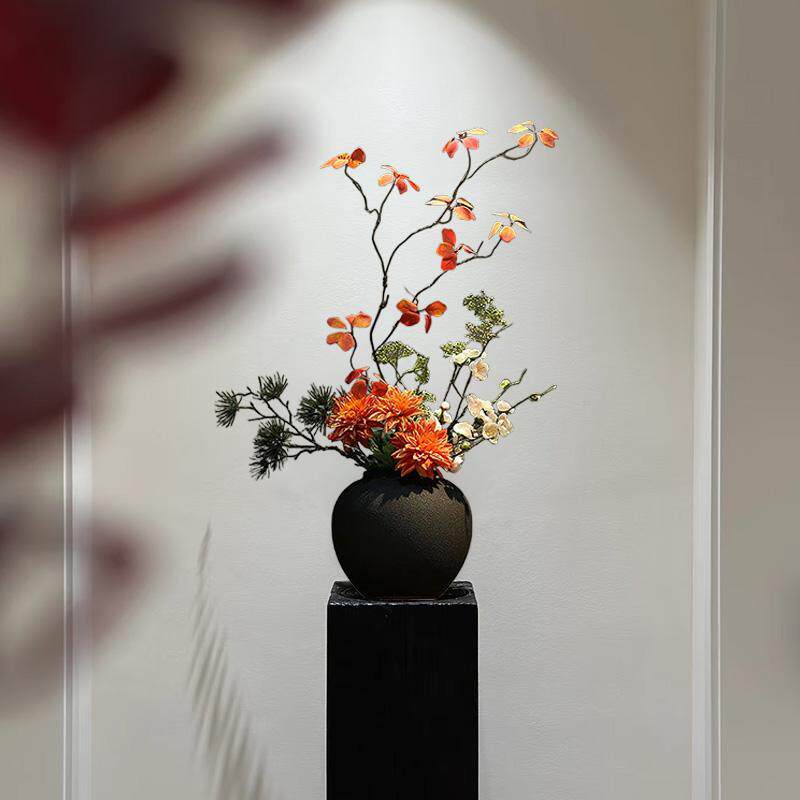 新中式陶瓷花瓶禅意仿真梅花插玄关装饰品侘寂风民宿秋色花艺摆件-淘宝