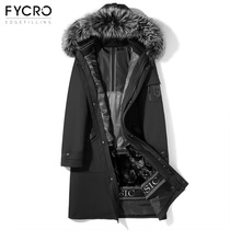 Haining winter men's fox fur collar removable rabbit fur liner thickened warm long parker clothing tide