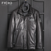 2020 new leather leather mens sheepskin down jacket short slim winter coat mens motorcycle leather jacket