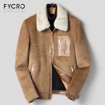 2020 new woolen coat mens short jacket non cashmere mink fur collar winter thick middle-aged woolen coat