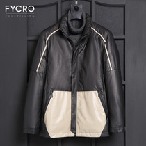 2020 new leather leather mens head layer cowhide down jacket short coat tide winter plus velvet padded leather jacket