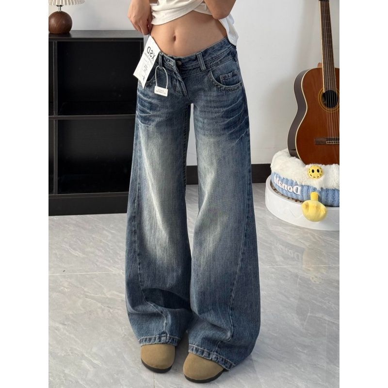 Washed Denim Jeans, American Retro Style, Versatile, Slimming, Women's Summer New Low-Waist, Flared, Drapey, Floor-Length Pants Washed Denim Jeans, American Retro Style, Versatile, Slimming, Women's Summer New Low-Waist, Flared, Drapey, Floor-Length Pants