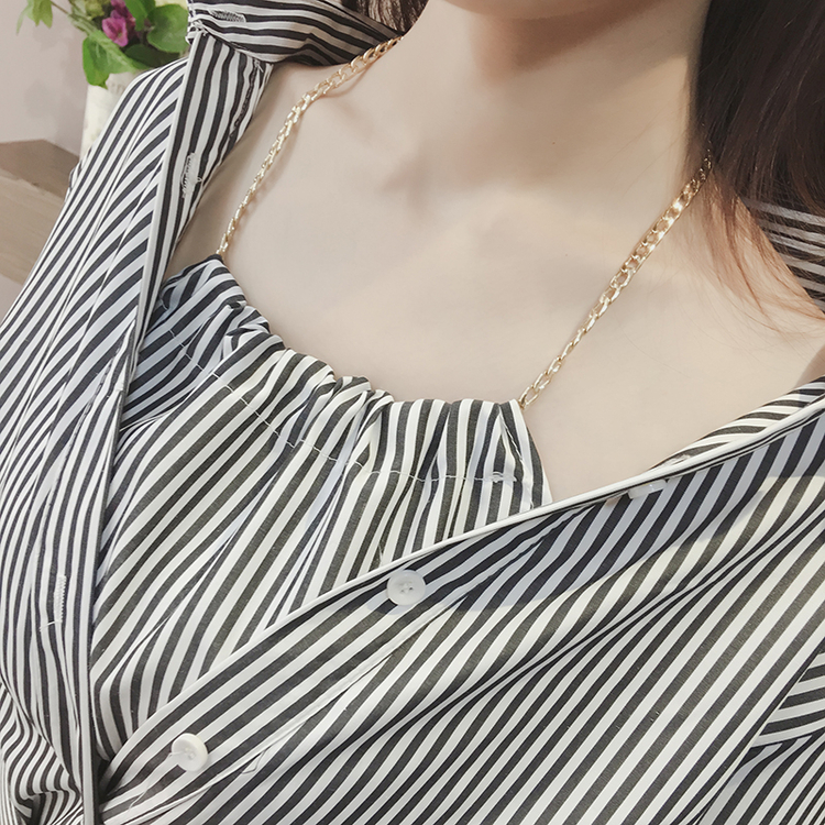 Large size female fat MM spring and summer slim long striped shirt fat sister fake two-piece shirt dress tide