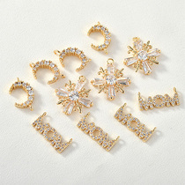 14K gold-clad zircon cross moon pendant small pendant diy handmade material necklace bracelet accessories