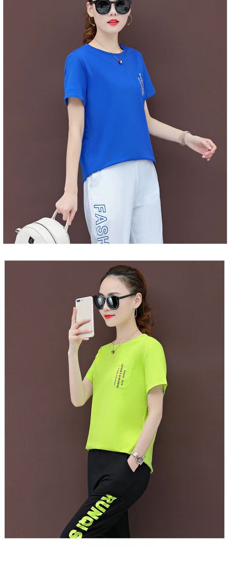 Kéo lê Ghost Dance Trang phục thể thao thông thường Kích thước lớn Phụ nữ thời trang Hàn Quốc Cotton 2019 Mùa hè Mới Bộ ngắn tay - Thể thao sau set đồ bộ the thao nữ