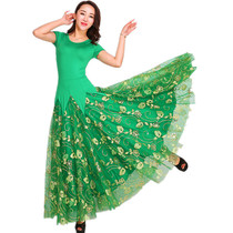 Short sleeve modern dance dress new Chinese national standard dance waltz waltz dress puffy 2018 match match tango custom