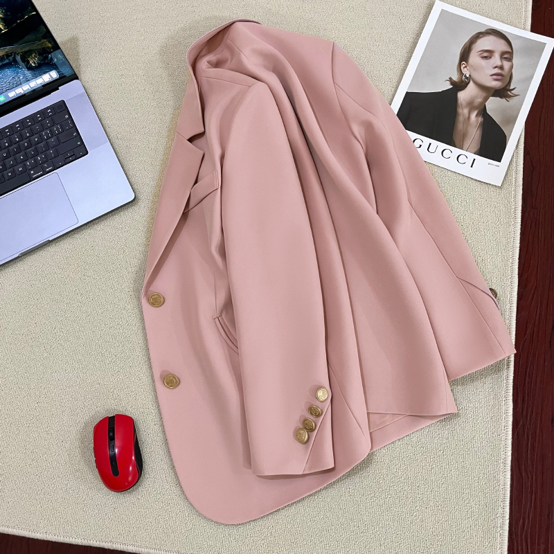 Pink Blazer for Women 2026 New Casual Preppy Style Autumn Outfit Goddess Style High-End Trendy Blazer Pink Blazer for Women 2026 New Casual Preppy Style Autumn Outfit Goddess Style High-End Trendy Blazer