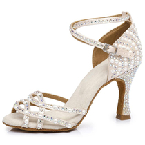 Latin dance shoes for adult women hot diamond sandals dance shoes soft sole stiletto indoor national standard double dance shoes satin