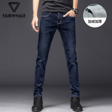 马克华菲牛仔裤男修身2018冬季新款男士加绒