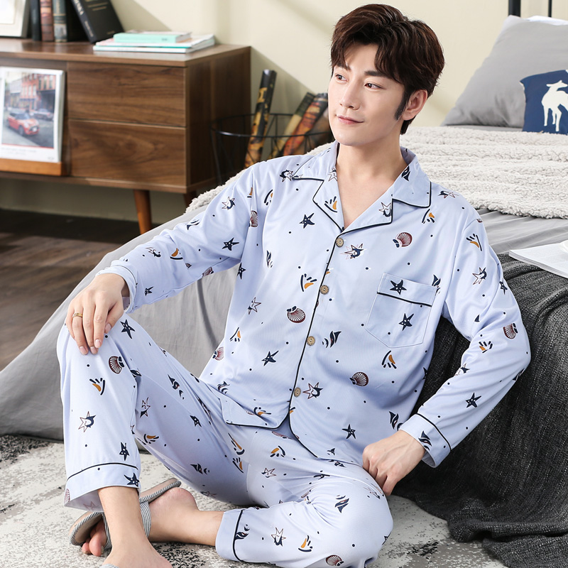 Mùa xuân và mùa thu mens đồ ngủ dài tay cotton mens trẻ cardigan thường nằm ở các dân tộc cũ phù hợp với gia đình bên ngoài mặc mùa đông.