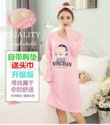 Mùa xuân và mùa thu mới phim hoạt hình dễ thương với áo ngực nữ váy ngủ cotton dài tay không mặc đồ lót đồ ngủ phần dài dịch vụ nhà