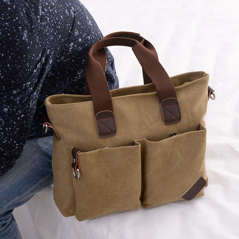 Canvas Bag Men's Handbag Brief Casual Business Briefcase Men's Bag 100 Hitch Fashion Fashion Single Shoulder Diagonal Satchel Bag