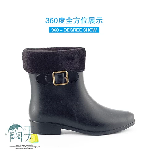Giày ống đi mưa vừa nữ Giày mưa nữ ngắn dành cho người lớn giày cao su chống trượt Giày đế bằng giày không thấm nước Thời trang Hàn Quốc Martin ủng cộng với nhung