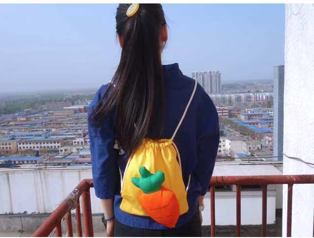 Hàn Quốc retro phim hoạt hình dễ thương ba chiều cà rốt mềm chị dây rút ba lô túi nhỏ ba lô balo nhỏ gọn cho nữ
