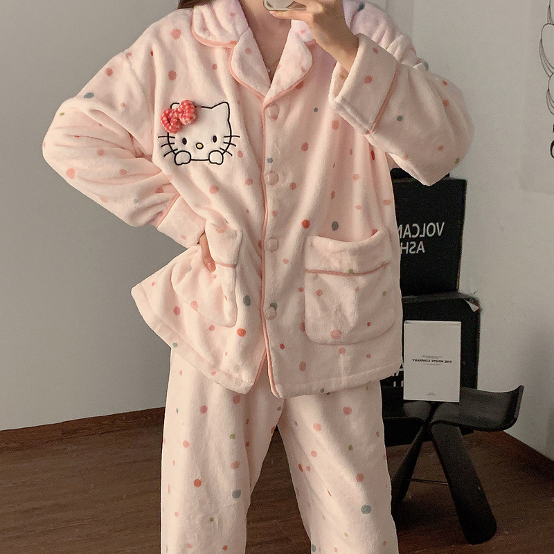 Cute Winter Pajamas for Women, New Autumn and Winter Style, Fleece-Lined and Thickened, Flannel Coral Fleece, Plush Student Loungewear Set