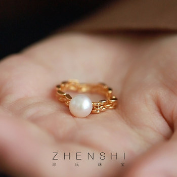 Natural freshwater pearl ring women's single pearl temperament light luxury high-end index finger ring