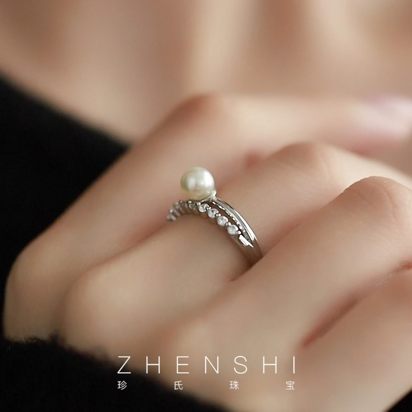Natural freshwater round pearl ring for women, exquisite design, simple double layer adjustable ring