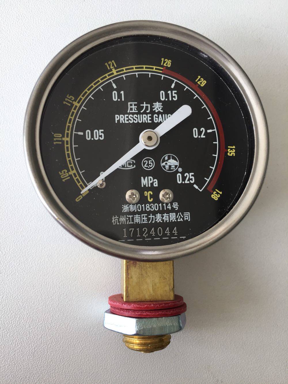 杭州江南径向0-0.25MPa 0-138摄氏度医用压力表滨江灭菌器配件