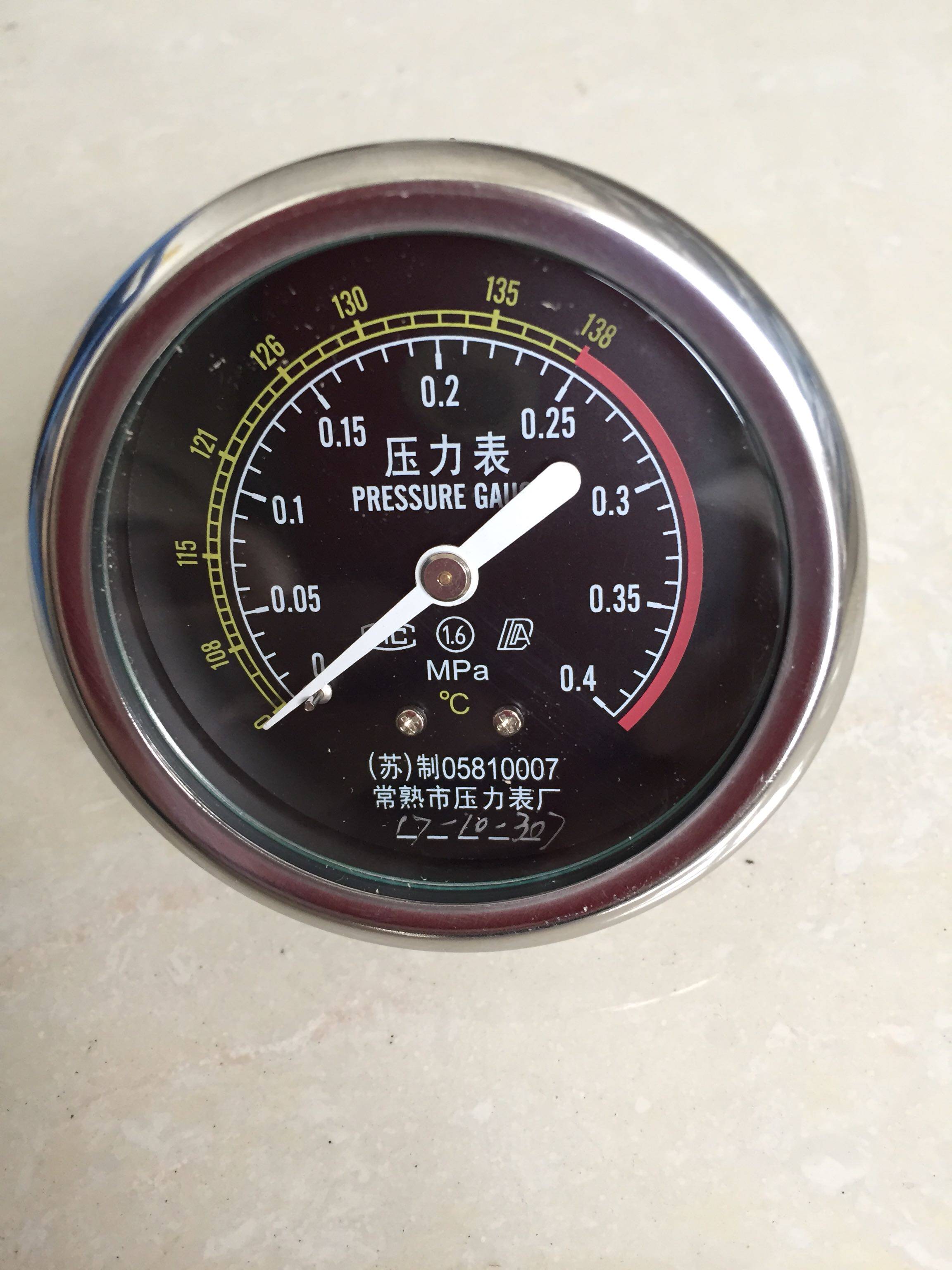 常熟压力表轴向0-0.4MPa 0-138℃ Y60 M14*1.5滨江立式灭菌器配件