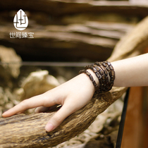 The world Zhenbao wood old material submersible grade Qinan black oil grid agarwood bracelet hand string single circle Buddha beads live special shot