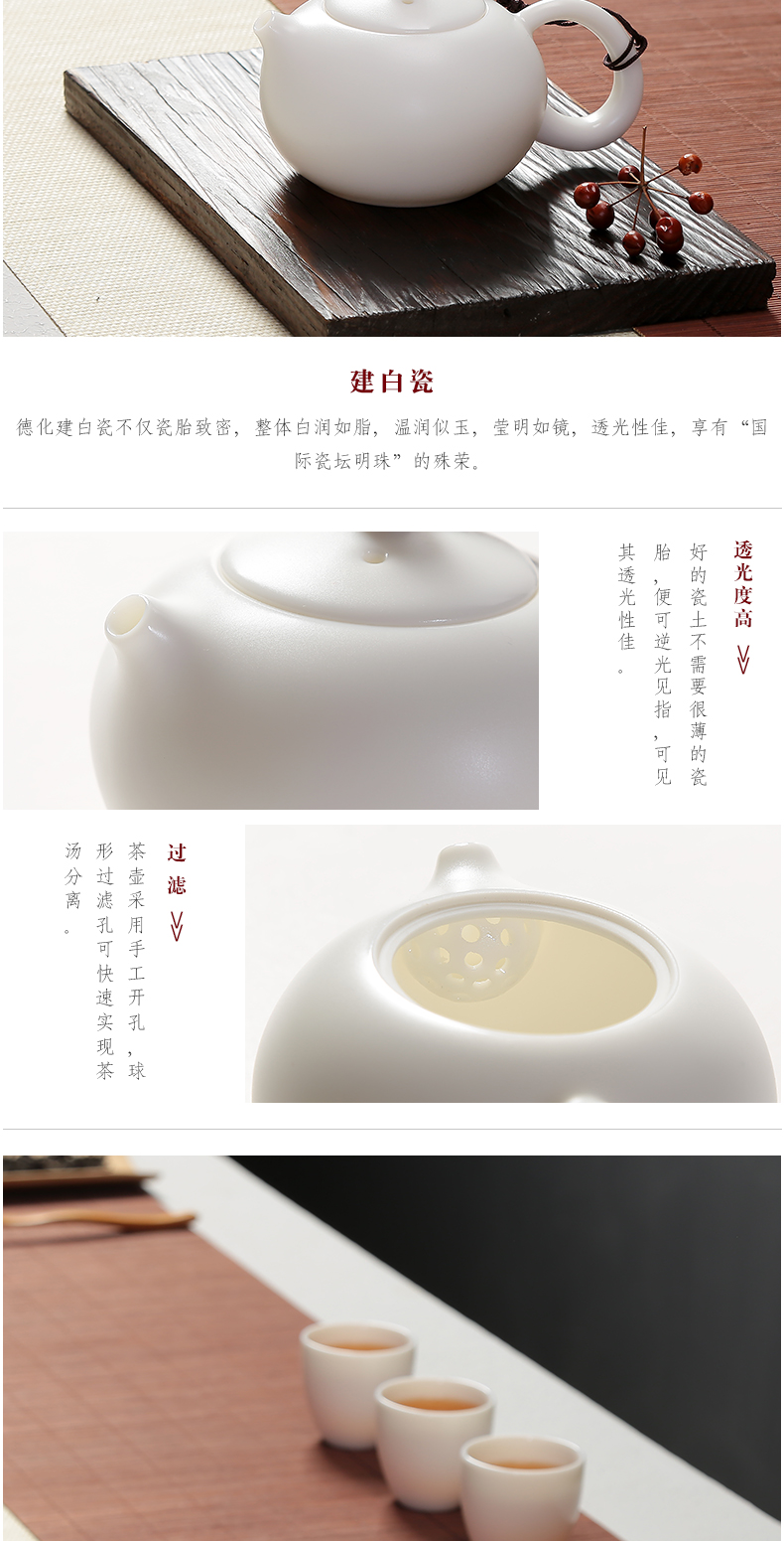 Cloud in the sky jade suet white porcelain tea service of a complete set of kung fu suit dehua porcelain ceramic tureen small tea cups