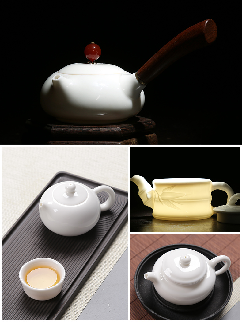 Small white porcelain beauty jade pot of manual dehua porcelain ceramic kung fu tea set the single tea pot lid to use household filter side