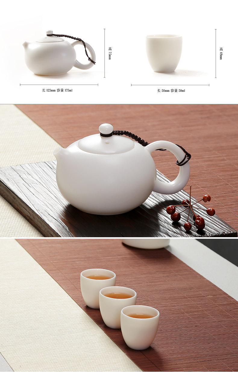 White porcelain kung fu tea set suit portable is suing travel dehua porcelain jade teapot teacup of a complete set of household contracted ceramics