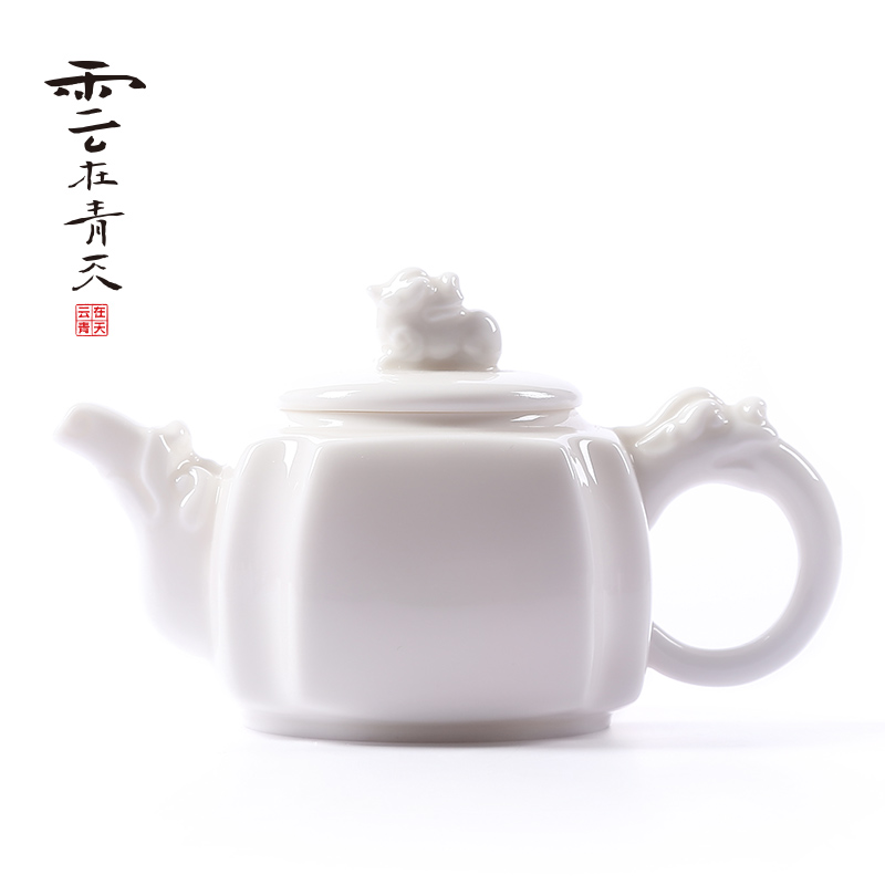 Small white porcelain beauty jade pot of manual dehua porcelain ceramic kung fu tea set the single tea pot lid to use household filter side