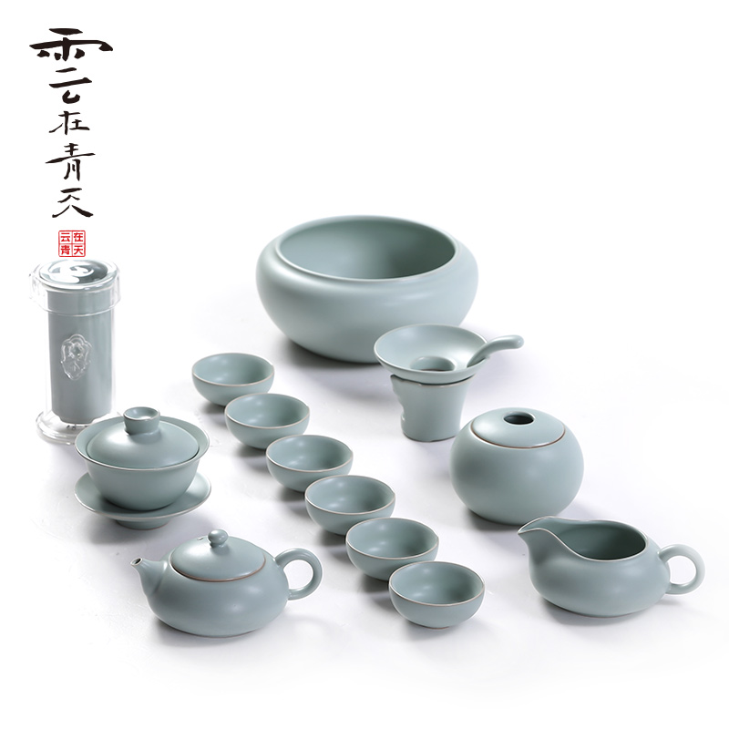 Your up of a complete set of tea sets kungfu teapot teacup ceramic celadon porcelain office Chinese style household contracted to booking