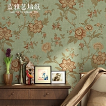 American country retro pastoral light green big flower wallpaper living room TV background wall bedroom bedside non-woven wallpaper