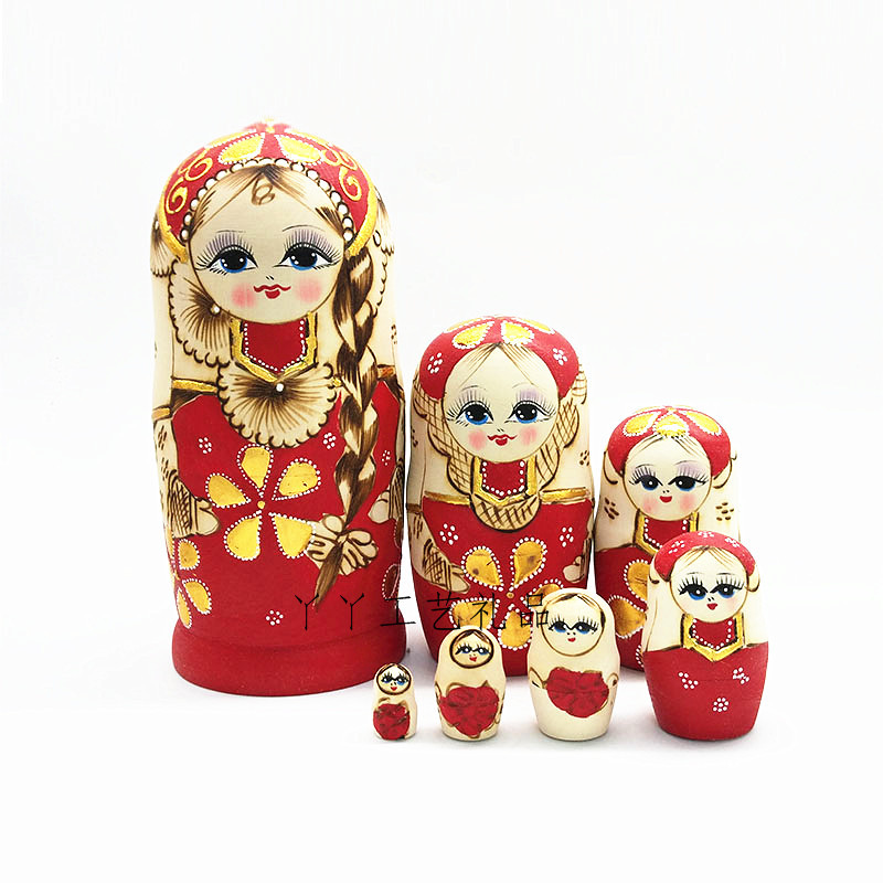 Seven layers of red braid girl Russian set Doll Wooden Toy Gift Wish Doll Couple Birthday Gifts
